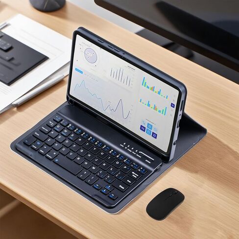 Keyboard Case for Samsung Galaxy Tab A11/ Tab A9 8.7-Inch 2025/2023, Wireless Detachable Keyboard and Mouse, Thin & Light Case with S Pen Holder, PU Folio Stand (Black) in Kuwait