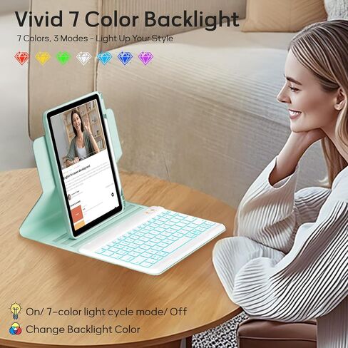 حافظة لوحة المفاتيح BLUTLOTUS للجيل التاسع لجهاز iPad 10.2 بوصة حافظة لوحة مفاتيح مغناطيسية قابلة للدوران 360 درجة مع تصميم أخدود حامل قلم رصاص، لوحة مفاتيح لاسلكية قابلة للفصل بإضاءة خلفية 7 ألوان (أخضر نعناعي) in Kuwait