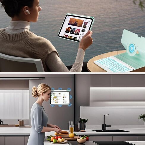 حافظة لوحة المفاتيح BLUTLOTUS للجيل التاسع لجهاز iPad 10.2 بوصة حافظة لوحة مفاتيح مغناطيسية قابلة للدوران 360 درجة مع تصميم أخدود حامل قلم رصاص، لوحة مفاتيح لاسلكية قابلة للفصل بإضاءة خلفية 7 ألوان (أخضر نعناعي) in Kuwait