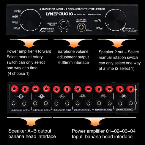 Amplifier Speaker Selector Switch Switcher 4 Input 2 Output or 2 in 4 Out Power Amplifier Speaker Selector Switcher 300W Per Channel Speaker Switch Dispenser in Kuwait