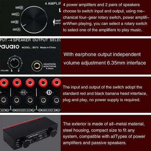 Amplifier Speaker Selector Switch Switcher 4 Input 2 Output or 2 in 4 Out Power Amplifier Speaker Selector Switcher 300W Per Channel Speaker Switch Dispenser in Kuwait