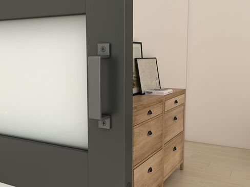 42 in. x 84 in. 3-Lite Tempered Frosted Glass Black Finished Composite Double Sliding Barn Door with Hardware Kit Handle in Kuwait