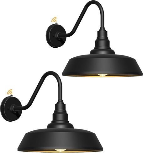 15 Inch Large Outdoor Gooseneck Barn Light, Dusk to Dawn Barn Lights 2-Pack, Exterior Classic Black Barn Light for Porch, Farmhouse, Garage, Gooseneck Lighting in Saudi Arabia
