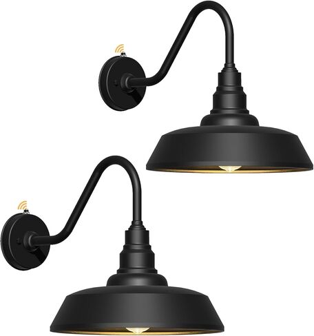 15 Inch Large Outdoor Gooseneck Barn Light, Dusk to Dawn Barn Lights 2-Pack, Exterior Classic Black Barn Light for Porch, Farmhouse, Garage, Gooseneck Lighting in Saudi Arabia