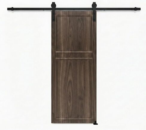 18 Series 24 in.X78 in. 3/4 inch Thickness 2-Panel Walnut Color Finished MDF Sliding Barn Door with Hardware Kit in Kuwait