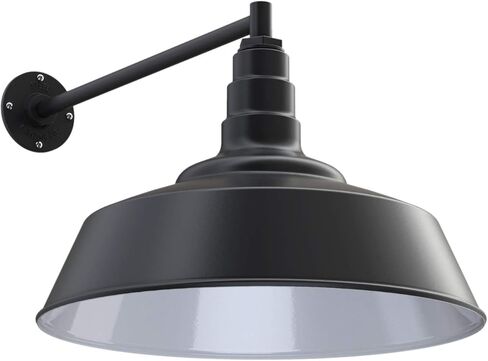 شركة Steel Lighting Co. مصابيح حظيرة خارجية كبيرة | تجهيزات إضاءة المرآب | صنع في أمريكا من الفولاذ عيار 18 | قبة مقاس 20 بوصة | ذراع مستقيم مقاس 20 بوصة من الخارج باللون الأسود غير اللامع/الداخل باللون الأبيض in Kuwait