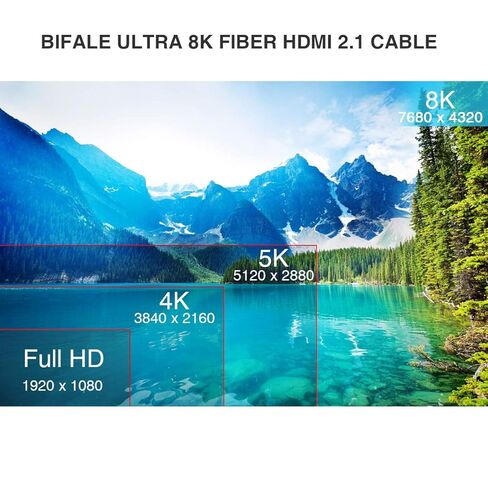 BIFALE 8K Fiber Optic HDMI 2.1 Cable 50ft, Support 8K@60Hz, 4K@120Hz, 48Gbps, eARC Compatible with PS5/4, Xbox Series X, RTX 3080/3090, Denon AV Receiver, HDMI Cable 50ft in Kuwait
