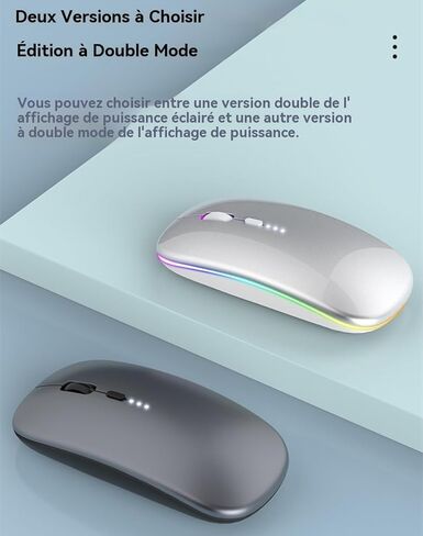 ماوس لاسلكي قابل لإعادة الشحن، ماوس كمبيوتر محمول بلوتوث، فأرة كمبيوتر محمولة RGB LED تعرض استخدام فئران الكمبيوتر (BT5.2 أو 2.4G) اتصال مزدوج الوضع ماوس نحيف صامت لأجهزة الكمبيوتر المحمول اللوحية/الماك بوك/الكمبيوتر الشخصي/الهاتف فضي in Kuwait