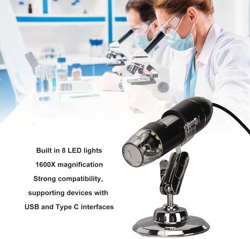مجهر رقمي، مجهر USB محمول بقوة 1600 مرة مع حامل قابل للتعديل وإضاءة LED، كاميرا مكبرة محمولة متوافقة مع الهواتف الذكية وأجهزة الكمبيوتر in Kuwait