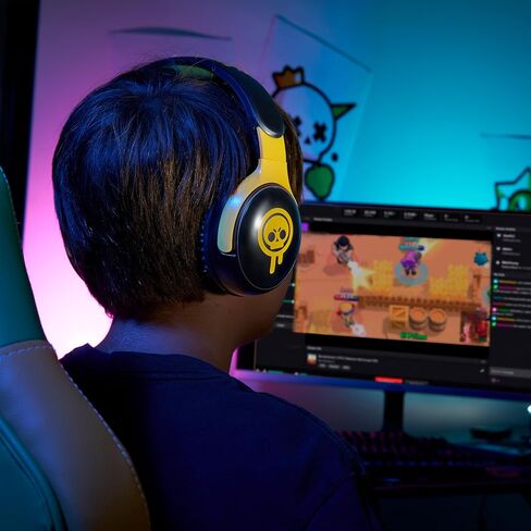SUBSONIC - سماعة رأس للألعاب Brawl Stars مزودة بميكروفون. سماعة ألعاب مرخصة رسميًا، متوافقة مع وحدات التحكم وأجهزة الكمبيوتر الشخصية والأجهزة اللوحية والهواتف الذكية - أسود وأصفر in Kuwait