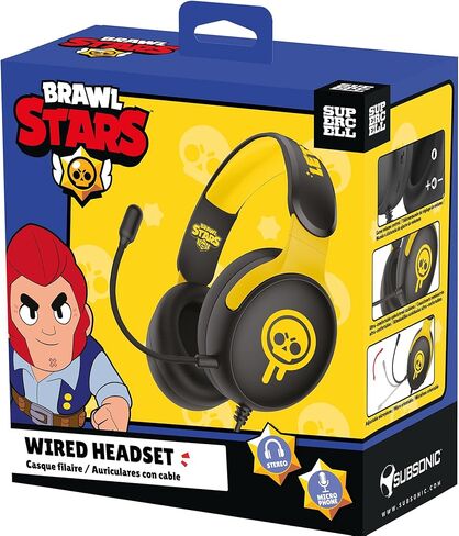 SUBSONIC - سماعة رأس للألعاب Brawl Stars مزودة بميكروفون. سماعة ألعاب مرخصة رسميًا، متوافقة مع وحدات التحكم وأجهزة الكمبيوتر الشخصية والأجهزة اللوحية والهواتف الذكية - أسود وأصفر in Kuwait