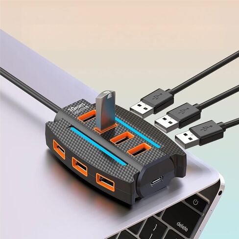 1 قطعة محور USB 2.0 عالي السرعة 10 منافذ مع أضواء RGB، مقسم متعدد الأجهزة ونقل البيانات، التوصيل والتشغيل، أقصى جهد تشغيل 36 فولت، لملحقات الكمبيوتر in Kuwait