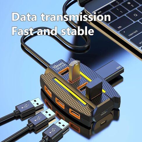1 قطعة محور USB 2.0 عالي السرعة 10 منافذ مع أضواء RGB، مقسم متعدد الأجهزة ونقل البيانات، التوصيل والتشغيل، أقصى جهد تشغيل 36 فولت، لملحقات الكمبيوتر in Kuwait