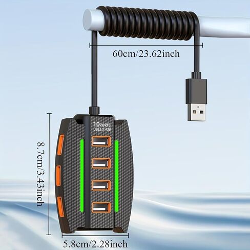 1 قطعة محور USB 2.0 عالي السرعة 10 منافذ مع أضواء RGB، مقسم متعدد الأجهزة ونقل البيانات، التوصيل والتشغيل، أقصى جهد تشغيل 36 فولت، لملحقات الكمبيوتر in Kuwait