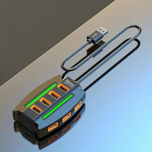 1 قطعة محور USB 2.0 عالي السرعة 10 منافذ مع أضواء RGB، مقسم متعدد الأجهزة ونقل البيانات، التوصيل والتشغيل، أقصى جهد تشغيل 36 فولت، لملحقات الكمبيوتر in Kuwait
