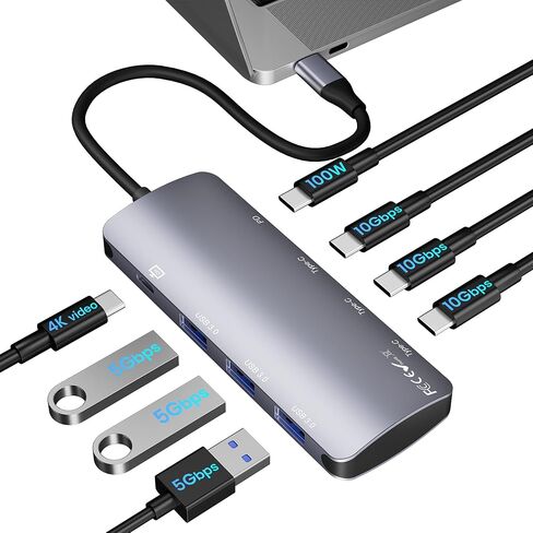 8 in 1 USB C Hub 10Gbps, USB C Splitter with 4K@60Hz Video Output, 100W PD Charging & Data Transfer, Multiport USB C Adapter for MacBook Pro/Air, iPad Pro, More USB C Devices in Kuwait