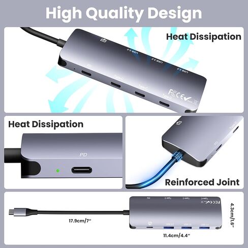 8 in 1 USB C Hub 10Gbps, USB C Splitter with 4K@60Hz Video Output, 100W PD Charging & Data Transfer, Multiport USB C Adapter for MacBook Pro/Air, iPad Pro, More USB C Devices in Kuwait
