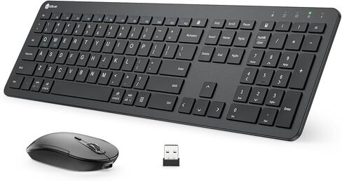 لوحة مفاتيح وماوس لاسلكية iClever GK08 ​​- لوحة مفاتيح لاسلكية قابلة لإعادة الشحن، تصميم مريح بالحجم الكامل مع لوحة أرقام، اتصال ثابت 2.4G، لوحة مفاتيح وماوس أبيض نحيف لنظام التشغيل Windows وMac OS Computer in Kuwait