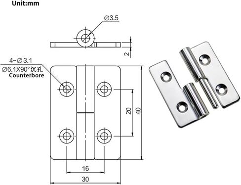 304 Stainless Steel Detachable Hinges Metal Plate Boxes and Cabinet Doors 1Pcs(40x30mm-Left) in Saudi Arabia