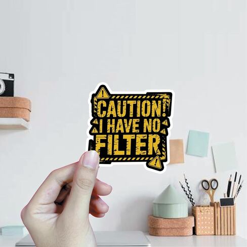 (3Pcs) Caution I Have No Filter Stickers Funny Quotes Stickers Decal Waterproof Vinyl Stickers Adult for Laptop Kindle Car Tumbler Water Bottle Mug Phone Notebook Helmet Size 3"x2.9" in Kuwait