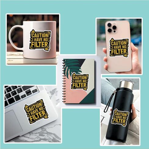 (3Pcs) Caution I Have No Filter Stickers Funny Quotes Stickers Decal Waterproof Vinyl Stickers Adult for Laptop Kindle Car Tumbler Water Bottle Mug Phone Notebook Helmet Size 3"x2.9" in Kuwait