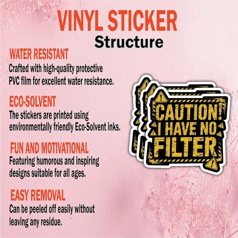 (3Pcs) Caution I Have No Filter Stickers Funny Quotes Stickers Decal Waterproof Vinyl Stickers Adult for Laptop Kindle Car Tumbler Water Bottle Mug Phone Notebook Helmet Size 3"x2.9" in Kuwait