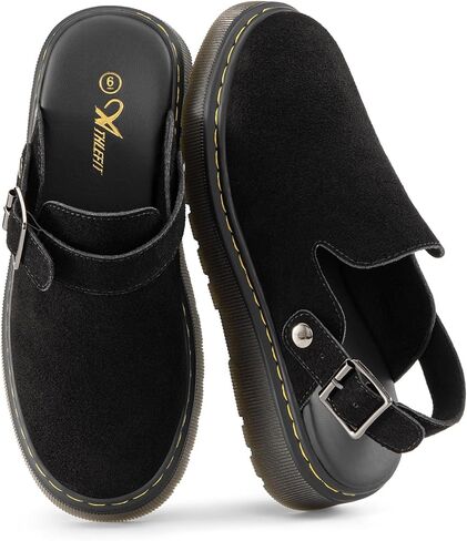 Athlefit Women's Slip-on Suede Clogs Comfortable Latex Footbed Slingback Mules with Adjustable Strap for Work Walking Daily Wear in Saudi Arabia