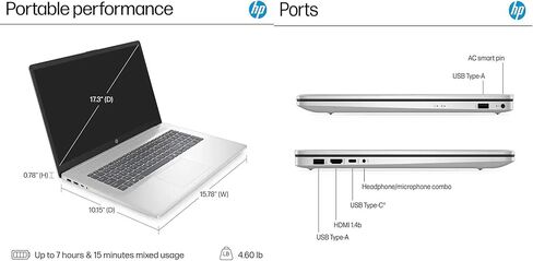 كمبيوتر محمول HP 17.3 بوصة HD+، Intel 8-Core i3-N305، ذاكرة وصول عشوائي 8 جيجابايت، 256 جيجابايت SSD، لوحة أرقام، USB-C، HDMI، Windows 11، Wi-Fi 6، شاشة كبيرة للمنزل والطلاب والمكتب واستخدام الويب والترفيه، والبث، وعمر بطارية طويل in Kuwait