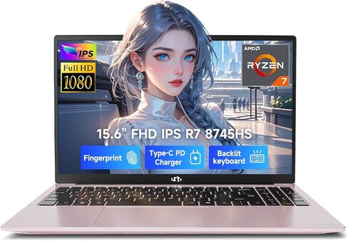 NIMO 15.6 بوصة IPS FHD-Gaming-Laptop، AMD Ryzen 7 8745HS 32GB DDR5 RAM 1TB SSD (8C/16T، حتى 4.9 جيجاهرتز) Radeon 780M Graphics كمبيوتر الأعمال مع لوحة مفاتيح بإضاءة خلفية 100 وات من النوع C، بصمة الإصبع USB-C 4.0 in Kuwait