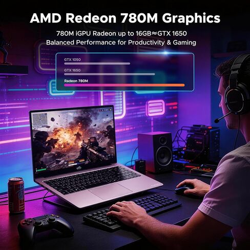 NIMO 15.6 بوصة IPS FHD-Gaming-Laptop، AMD Ryzen 7 8745HS 32GB DDR5 RAM 1TB SSD (8C/16T، حتى 4.9 جيجاهرتز) Radeon 780M Graphics كمبيوتر الأعمال مع لوحة مفاتيح بإضاءة خلفية 100 وات من النوع C، بصمة الإصبع USB-C 4.0 in Kuwait