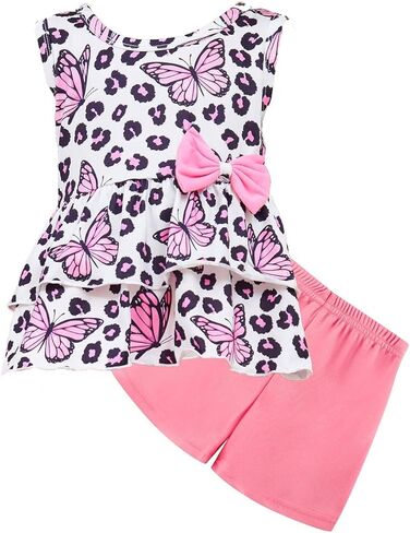 zarmfly Girls 2 Piece Outfit Summer Short Set Sleeveless Bow Knot Tank Top and Shorts Cute Clothes for Toddler Girls in Saudi Arabia