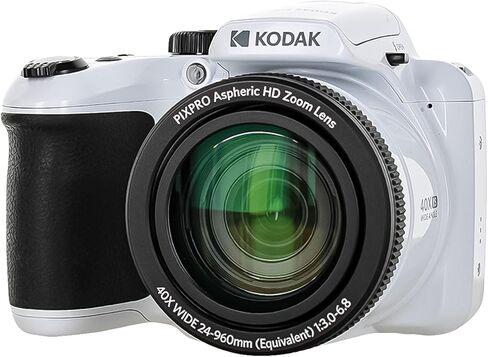 Kodak PIXPRO AZ405 Digital Camera (White) | 20MP Sensor, 40x Optical Zoom, 24mm Wide-Angle Lens & Optical Image Stabilization | Great for Travel & Everyday Photos (AZ405WH) + 32GB Card + Bag + Cloth in Kuwait