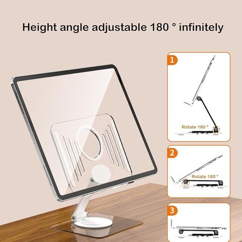 Acrylic Tablet Stand for Desk with 360° Rotating Base, Foldable Tablet Stand, Liftable Compatible for Office & Home in Kuwait