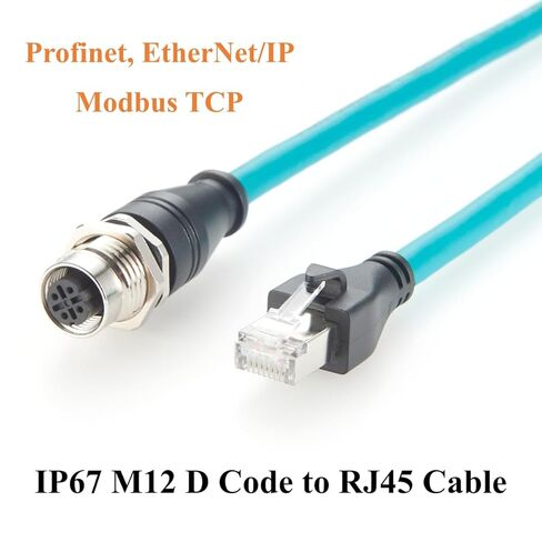 لوحة تركيب M12 D رمز 4 دبوس إلى كابل RJ45 100 ميجا بت في الثانية CAT6A SFTP كابل إيثرنت صناعي IP67 محمي RJ45 ذكر إلى M12 أنثى لـ Profinet، EtherNet/IP، Modbus TCP، PLC، مستشعر (0.3 متر) in Kuwait
