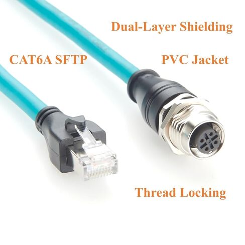 لوحة تركيب M12 D رمز 4 دبوس إلى كابل RJ45 100 ميجا بت في الثانية CAT6A SFTP كابل إيثرنت صناعي IP67 محمي RJ45 ذكر إلى M12 أنثى لـ Profinet، EtherNet/IP، Modbus TCP، PLC، مستشعر (0.3 متر) in Kuwait