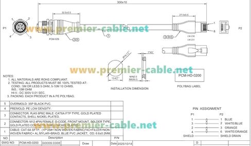 لوحة تركيب M12 D رمز 4 دبوس إلى كابل RJ45 100 ميجا بت في الثانية CAT6A SFTP كابل إيثرنت صناعي IP67 محمي RJ45 ذكر إلى M12 أنثى لـ Profinet، EtherNet/IP، Modbus TCP، PLC، مستشعر (0.3 متر) in Kuwait