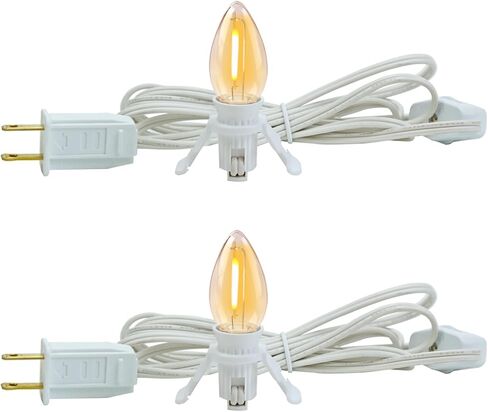 قطعتان من سلك الملحقات مع 2 لمبة إضاءة LED C7 بقاعدة E12 مقبس سلك أبيض مع مقابس مفتاح تشغيل/إيقاف لتزيين العطلات ومنزل قرية الكريسماس in Kuwait