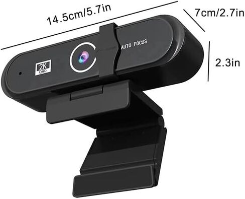 كاميرا ويب 2K للكمبيوتر المحمول مع ميكروفون وغطاء للخصوصية، توصيل وتشغيل كاميرا كمبيوتر USB مع التركيز التلقائي، كابل 59 بوصة، توافق واسع للبث، مكالمات الفيديو، الاجتماعات عبر الإنترنت، أسود in Kuwait