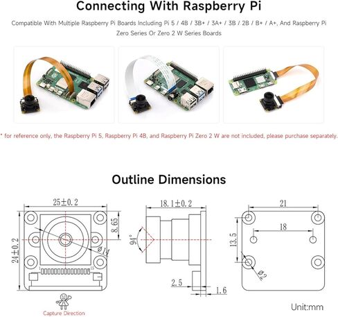 Waveshare IMX290 2MP Camera Module (A), IMX290 Sensor chip, Better Sensitivity in Low-Light Condition, Distortion-Free, Compatible with Raspberry Pi Series Boards in Kuwait