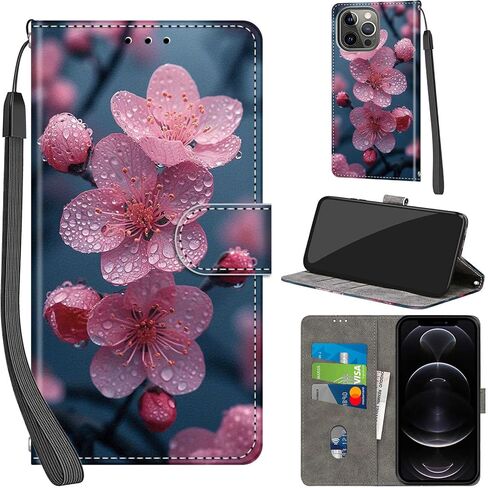 Case Wallet for iPhone 13 Pro Max, with [3 Card Slots], Kickstand Magnetic Closure PU Leather Shockproof Protective Flip Cover 6.7", Pink Rose in Saudi Arabia