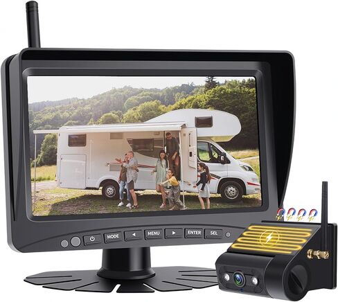 Solar Magnetic Wireless Backup Camera, 7 Inch Portable Installation RV Backup Camera, 1080P HD Rear View Camera, Rechargeable 7'' Monitor Kit for Car, IR Night Vision, 150° Wide Angle, DIY Guide Lines in Kuwait