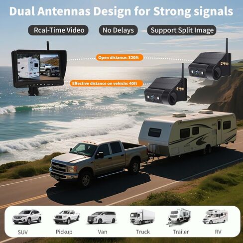 Solar Magnetic Wireless Backup Camera, 7 Inch Portable Installation RV Backup Camera, 1080P HD Rear View Camera, Rechargeable 7'' Monitor Kit for Car, IR Night Vision, 150° Wide Angle, DIY Guide Lines in Kuwait