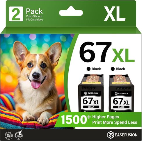 استبدال خرطوشة الحبر الأسود EaseFusion 67XL لحبر HP 67 الأسود HP67XL HP67 المتوافق مع طابعة DeskJet 2855e 2755e 2700 4255e 4155e 4100 Envy 6000 6055e 6455e، عبوتان in Kuwait