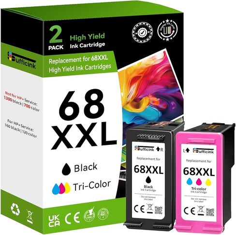 خراطيش حبر 68XXL 68e 6155e 6555e 6100e عالية الإنتاجية متوافقة مع خراطيش حبر HP 68 حزمة كومبو سوداء/ملونة متوافقة مع HP Ink 68 مناسبة لطابعة Envy 6500e 6165e 6152e 6552e 6558e 6110e 6520 in Kuwait