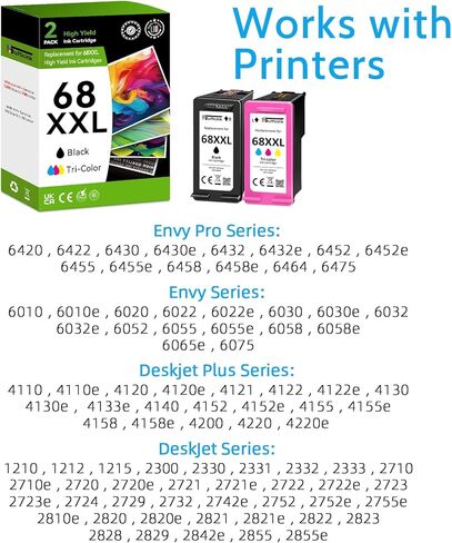 خراطيش حبر 68XXL 68e 6155e 6555e 6100e عالية الإنتاجية متوافقة مع خراطيش حبر HP 68 حزمة كومبو سوداء/ملونة متوافقة مع HP Ink 68 مناسبة لطابعة Envy 6500e 6165e 6152e 6552e 6558e 6110e 6520 in Kuwait