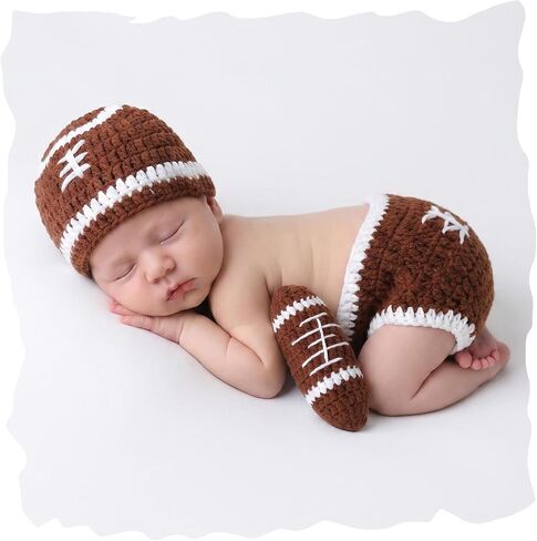 Newborn Rugby Football Photography Props - Crochet Baby Photoshoot Prop Sports Costume for Infant Girls Boys in Kuwait