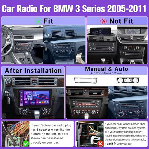 Leadfan Car Radio for BMW 3 Series 328i 335i 325i (E90/E91/E92/E93) 2005 2006 2007 2008 2009 2010 2011, Wireless Carplay Android Auto,GPS Bluetooth Backup Camera (Not for Harman Kardon Optical Fiber) in Kuwait