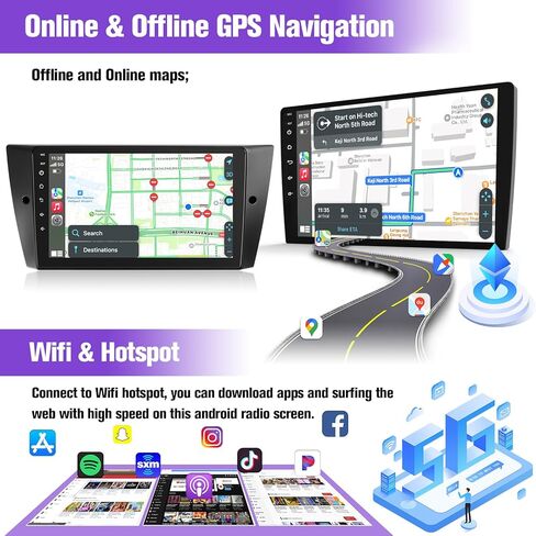 Leadfan Car Radio for BMW 3 Series 328i 335i 325i (E90/E91/E92/E93) 2005 2006 2007 2008 2009 2010 2011, Wireless Carplay Android Auto,GPS Bluetooth Backup Camera (Not for Harman Kardon Optical Fiber) in Kuwait