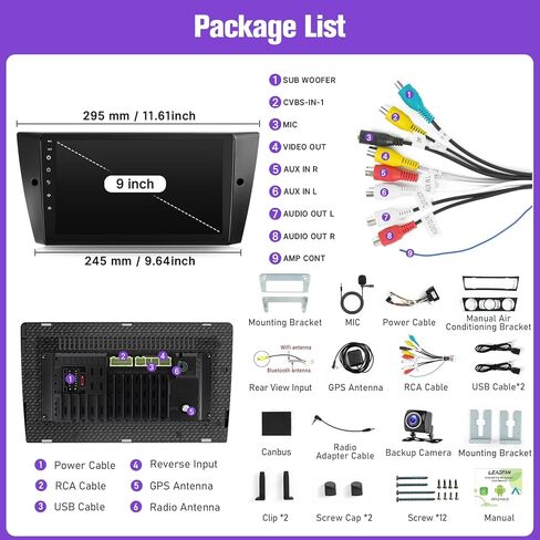Leadfan Car Radio for BMW 3 Series 328i 335i 325i (E90/E91/E92/E93) 2005 2006 2007 2008 2009 2010 2011, Wireless Carplay Android Auto,GPS Bluetooth Backup Camera (Not for Harman Kardon Optical Fiber) in Kuwait