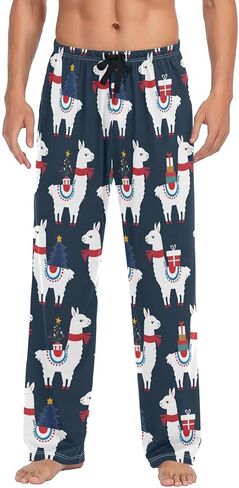 BOENLE Mens Pajama Pants Cute Christmas Llamas Alpaca Lounge Pants with Pockets,Elastic Waist Sleep Bottoms-S in Saudi Arabia
